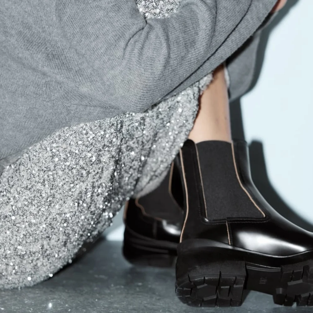 Zara Leather Ankle Boots with Lug Soles